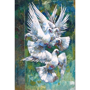 Iqbal Durrani, Timeless Flight, 24 x 36 Inch, Oil on Canvas, Pigeon Painting, AC-IQD-241